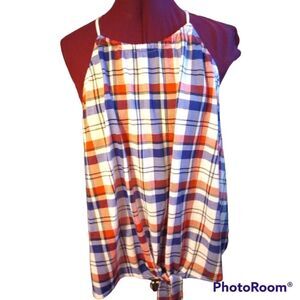 - Red white blue spaghetti strap tank with front tie